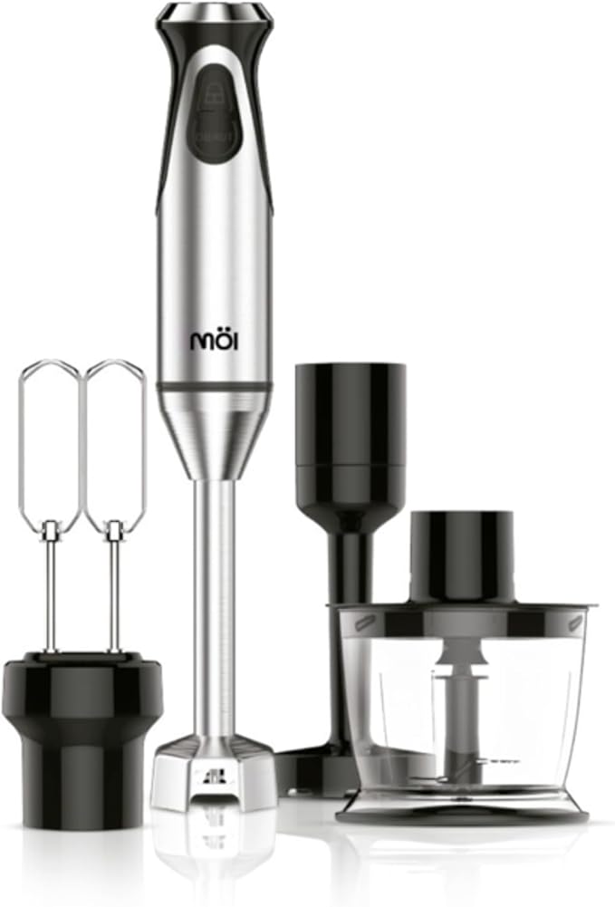 MOI Hand Blender Set - Immersion Blender Handheld with Chopper Whisk Masher &amp Bowl - Premium Handheld Mixer - Hand Blenders for Kitchen for Sauce Juice Milkshake Eggs Smoothies &amp More