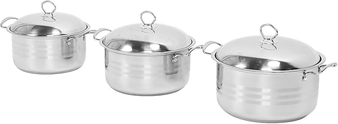 3PCS Pot Set with Even Heat DistributionStainless Steel Cookware Set for Soup Stock Simmer Pot Ideal for Cooking Boiling Stewing