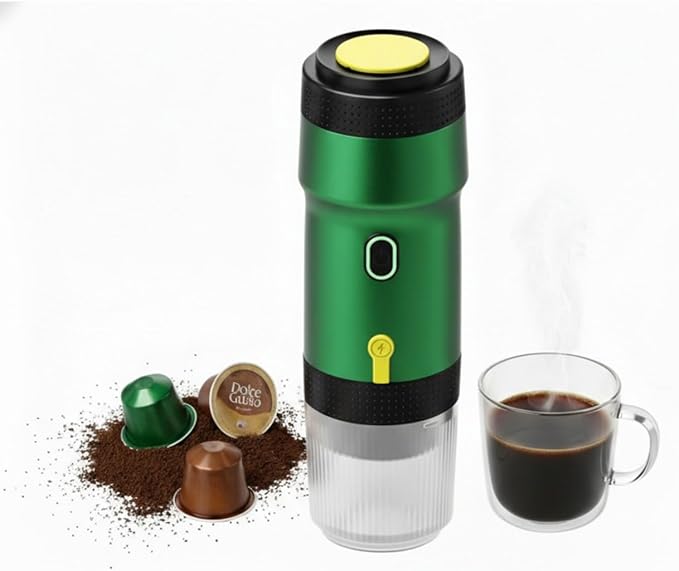 Portable Espresso Maker – 20 Bar Pressure Mini Coffee Machine Battery Operated Compatible with Ground Coffee and Select Pods Includes Car Charger for Hot &amp Iced Coffee (Green)