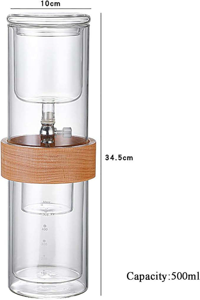 Double Layer Cold Drip Coffee Cold Brew Drip Tower 500ml Ice Cold Brew Dripper Coffee Maker with Flow Rate Regulating Valve High Borosilicate Glass for Coffee Shop Home Office