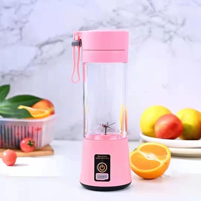 Generic Portable Blender USB Rechargeable 380ml Capacity Pink with 6-leaf Stainless Steel Blades Single-button Operation Easy to Clean