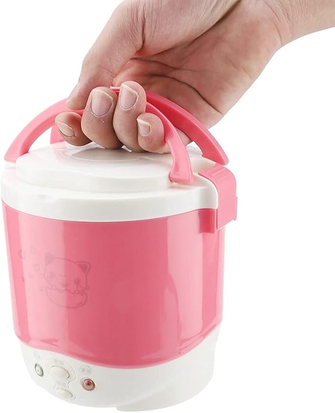Small Rice Cooker Portable Multifunctional Rice Cooker Food Automatic 12V Electric Lunch Box on Stick Pot for Car Travel Camping (Pink)(Pink)