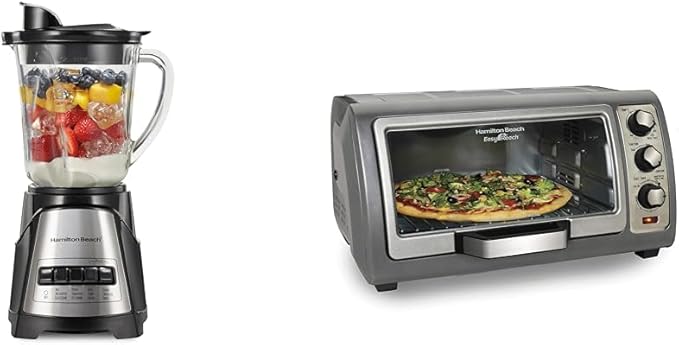 Hamilton Beach 700W Blender and 6 Slice Toaster Oven Bundle - Puree Crush Ice Blender and Bake Broil Toaster with Easy Reach Door