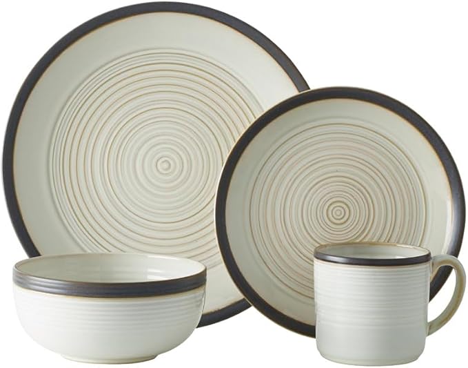 Mikasa Lara 16-Piece Dinnerware Set Contemporary Stoneware Plates Bowls &amp Mugs - Glossy Tableware for Everyday Dining Family Meals &amp Holiday Gatherings - Dishwasher Safe