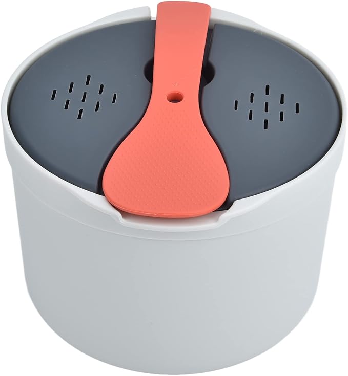 Ejoyous Microwave Rice Cooker 2L Rice Steamer Pasta Cooker Set Includes Steaming Pot Spoons Strainer Lid Orange