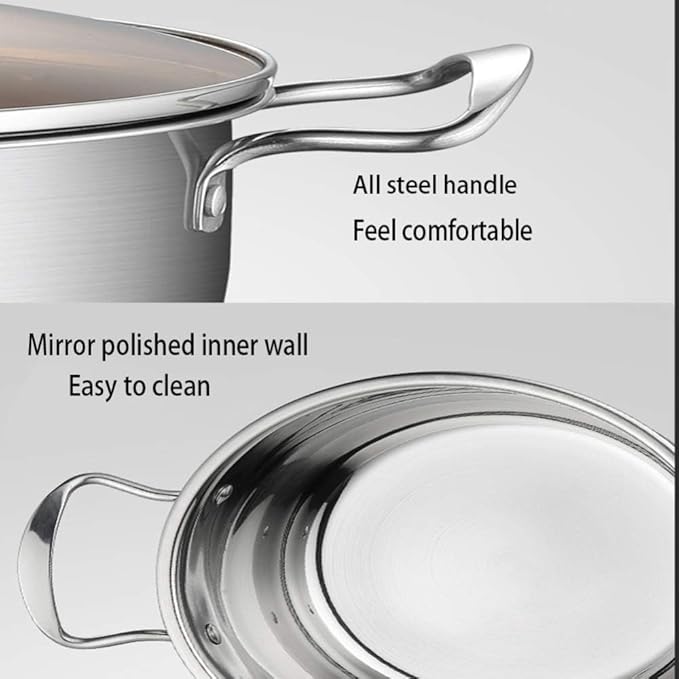 RUVOO Cookware Set Pots and Pans 3Pcs Cookware Set Frying Pan Soup Pot Milk Pot with Glass Lid Stainless Steel Cooking Pot Set Kitchen Kitchen Cooking Set