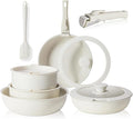 12 Pcs Pots and Pans Set Nonstick Kitchen Cookware Sets Detachable Handle Induction Healthy Non Stick RV Cookware Dishwasher ＆ Oven Safe Beige
