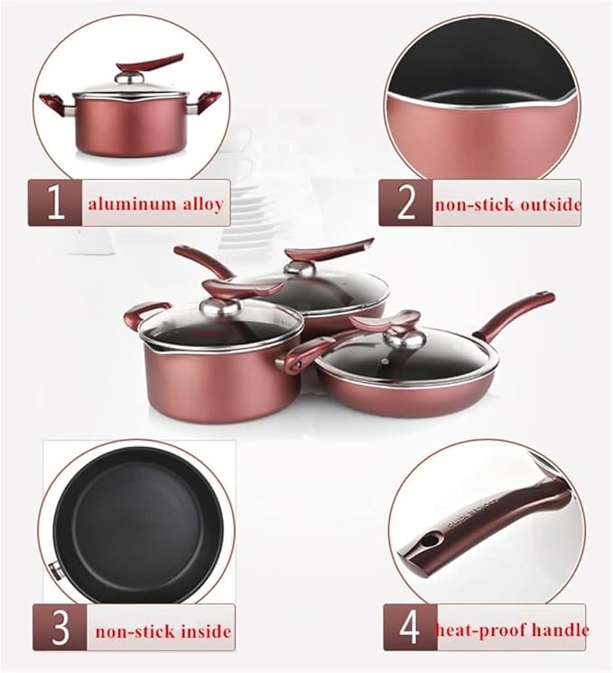 Pots and Pans Set 3 Piece Cookware Set Wok Frying Pan Soup Pot With Glass Lid Aluminum Alloy Non-Stick Cooking Pot Set Kitchen Kitchen Cooking Set