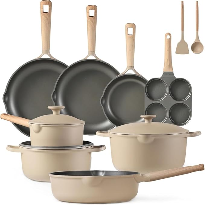 13Pcs Pots and Pans Set Non Stick Kitchen Cookware Sets with Egg Pan Kitchen Induction Pots and Pans Cooking SetsTaupeOne