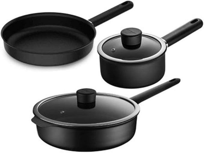 Cookware-Set 3-PieceCooking Pot Set with Glass-Lids All Types of Cookers Induction Gas Ceramic Electric Saute Kitchen Gourmet Ma