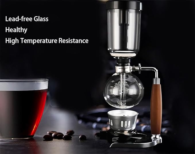 5 CupSiphon Coffee Maker with Wooden Handle syphon coffee brewercoffee siphonVacuum Brewer Pot Japanese Syphon Machine Glass Drip Coffee Maker SetComes With 10 Sheets Of Coffee Filter Cloths