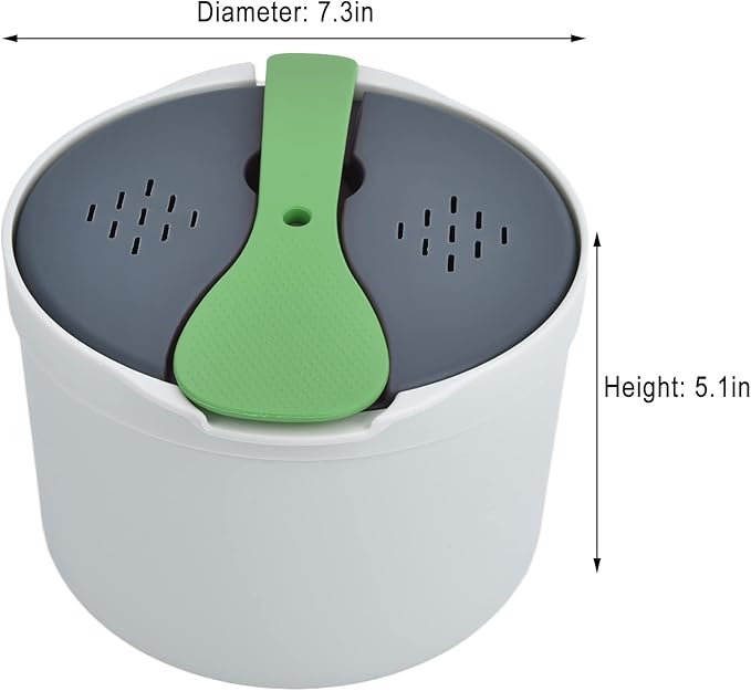 2L Microwave Rice CookerMicrowave Cookware with Lid and Strainer Food Grade PP Microwave Rice Steamer Cooker Microwave Rice Maker Easy To Use (green) Microwavable Rice Cooker Microwave