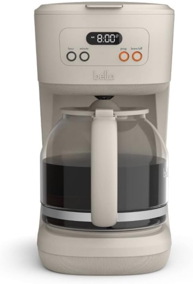 12-Cup Programmable Coffee Maker with LCD Display Anti-Drip Spout Glass Carafe Nonstick Warming Plate oat milk white