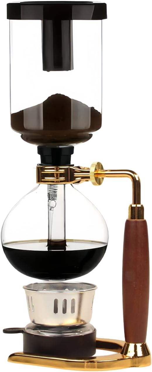 Siphon Coffee Maker Heat-Resistant Glass Vacuum Coffee Brewer 5-Cup (600ml) with Alcohol Burner Adjustable Buffer Clamp Stainless Steel Bracket Base for Coffee Aficionados