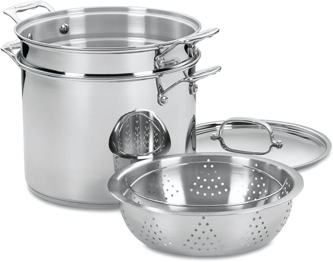 Cuisinart 12 Quart 4-Piece Pasta Set and 4-Quart Skillet Cookware Bundle