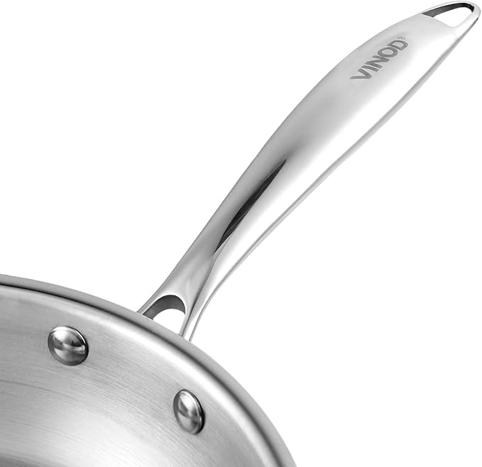 Vinod Platinum Triply Stainless Steel Cookware Combo Set of 2 | 1.5 Litre Kadai (20cm) 20 cm Frypan | Extra Deep Kadai with Lid for Cooking | Induction Cookware