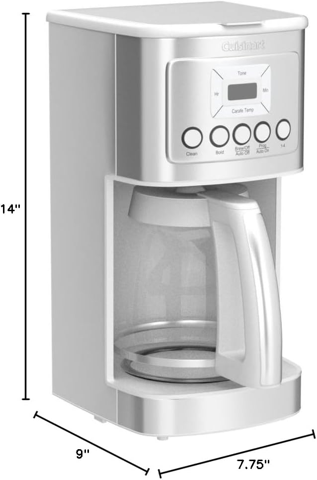 Cuisinart 14-Cup Coffee Maker Programmable PerfecTemp Glass Carafe Coffee Machine with 1-4 Cup Setting Brew Strength Control and Brew Pause Stainless Steel DCC-3200WNAS White