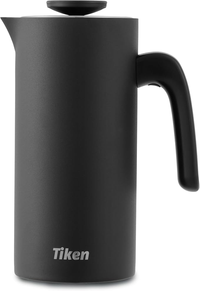 Tiken French Press Coffee Maker Stainless Steel Double-wall Vacuum Insulated Coffee Press Dishwasher Safe 34Oz Black