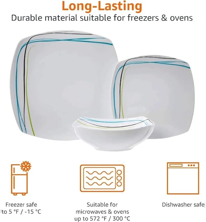 18-Piece Kitchen Dinnerware Set Square Plates Bowls Service for 6 Everyday Use Dinnerware Sets