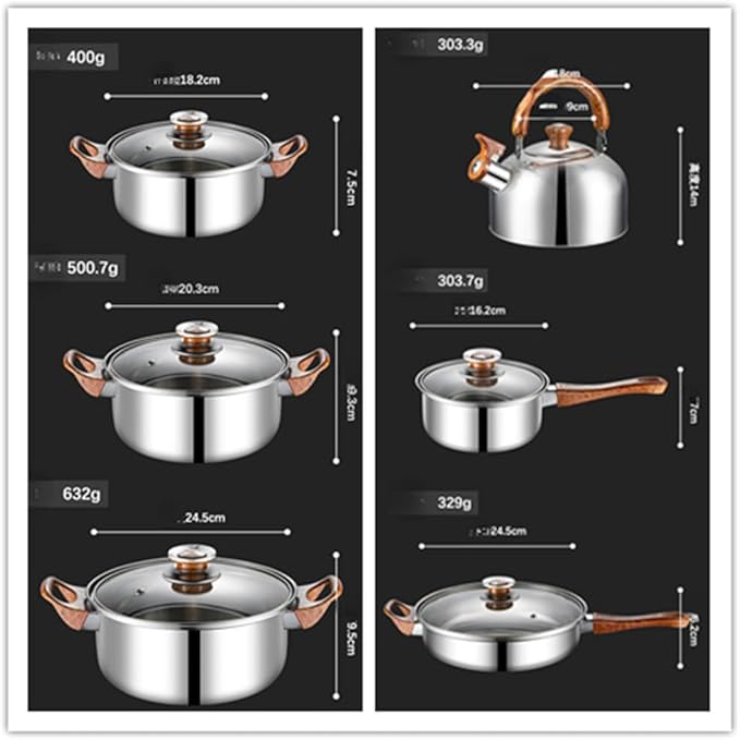12 Piece Pot Handle with Kettle Cooking Pan Kitchen Cookware Non Stick Cooking Pot Set Stainless SteelNatural Color 12Ps12 Ps-Non-Stick 12ps-12 ps