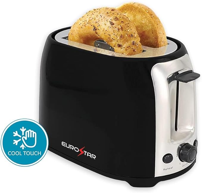 EUROSTAR ET750B 2-Slice Cool Touch Wide-Slot Toaster Black