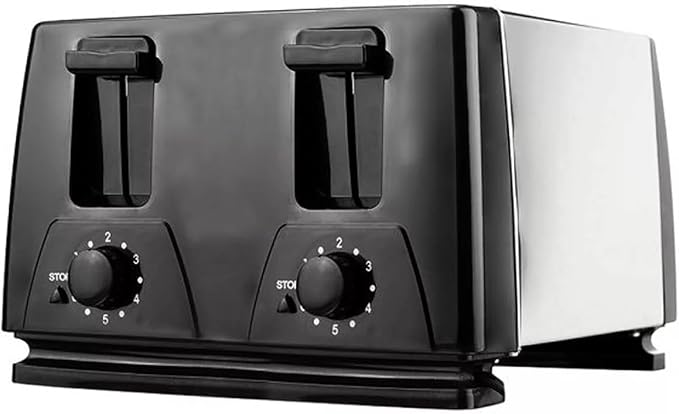 1300W 4-Slice Toaster with Dual Crumb Trays 6 Browning Settings &amp Cancel Buttons – Family Size Black and Silver Toaster for Even Toasting