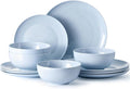 KINGSTONE Bone China Dinnerware Sets 24-Piece Dinnerware Set for 8 Lightweight Durable Dishwasher Safe Tableware for Daily Use with Elegant Design Blue