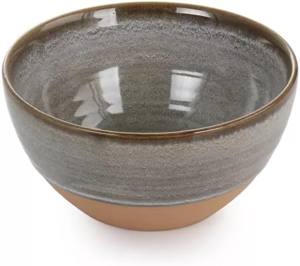 12 Piece Earthenware Dinnerware Set – Reactive Glaze Plates and Bowls with Raw Textured Base Round Ceramic Design Microwave &amp Dishwasher Safe Service for 4 (Gray)