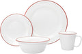 Bistro Red Rim Porcelain 16 Piece Dinnerware Set Service for 4 Solid Country Round 12 Dishwasher Safe