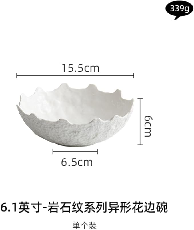 Thcbme 岩石纹花边碗家用好看水果沙拉碗酒店异形餐具陶瓷大汤碗/Ceramic Dinnerware SetsPlates and Bowls/6.1英寸岩石纹异形花边沙拉碗