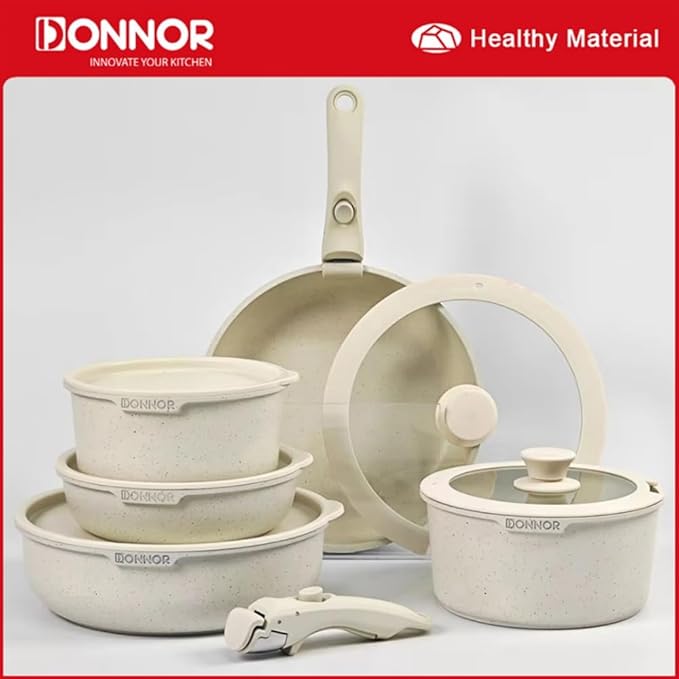 17pcs Non-stick Pots and Pans Set Aluminum Saucepan Frying Pan Milk pot Cookware Set Removable Handle Universal stove