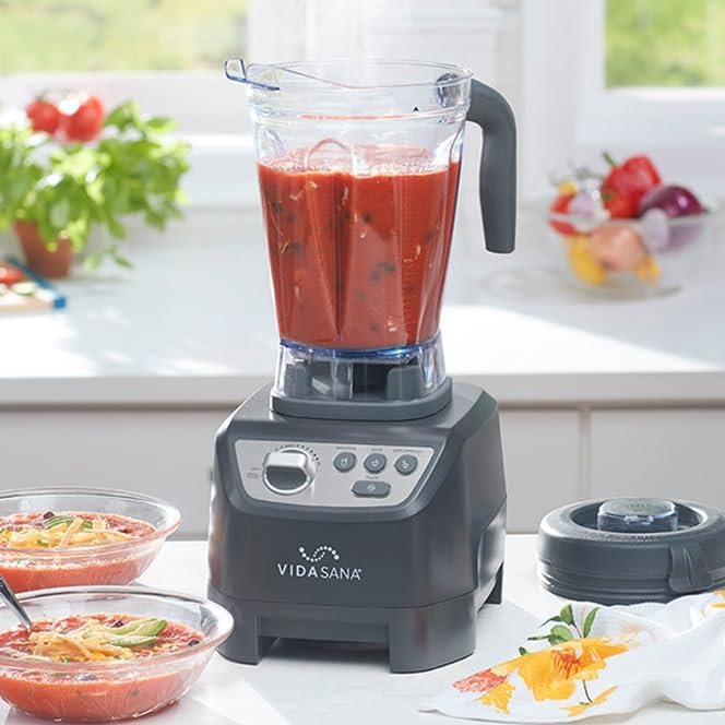 Princess House Vida Sana Blender for Smoothies Soups Dips and More 1500 Watts Stainless Steel Blade 4 Preset Functions Large Grey Professional Blender Easy Clean