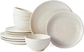 Dinnerware Sets Beige Relief Plates and Bowls Sets 12 Pieces Stoneware Dinnerware Set Service for 4