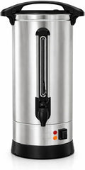 IDEALHOUSE 10L Coffee Urn 100 Cup Commercial Stainless Steel Percolator Hot Beverage Dispenser Double-Wall Insulated 304 SS Dripless Faucet &amp Water Level Gauge Silver/Black