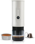 Portable Electric Espresso Machine Travel Coffee Maker Portable Electric Coffee Grinder with USB-C with Ground Coffee NS Capsule 2000mAh Battery for RV Hiking Office(白)