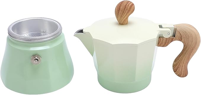 JTLB Italian Coffee Maker 150ml Single Valve Coffee Pot with Coffee Distributor Spoon Paper Filter 3 Cups (Gradient Green)