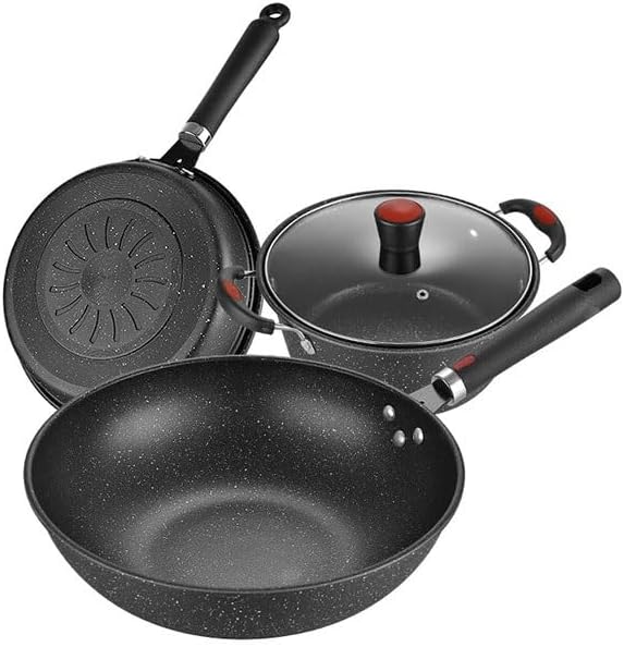 Household Cookware Set with Medical Stone Nonstick Three Piece Wok Saucepan