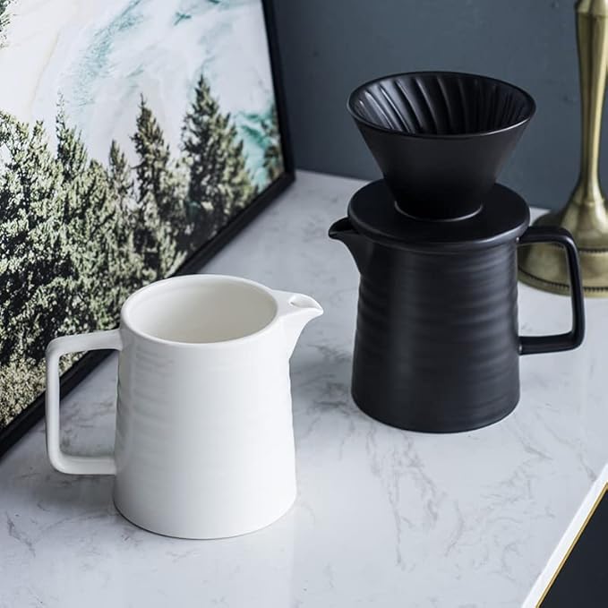 Coffee Press Ceramic Dripper 1-2 Cups Drip Filter Pot Pour Over Coffee Maker with Separate Stand for Filte 500ml Pots (White Filter)