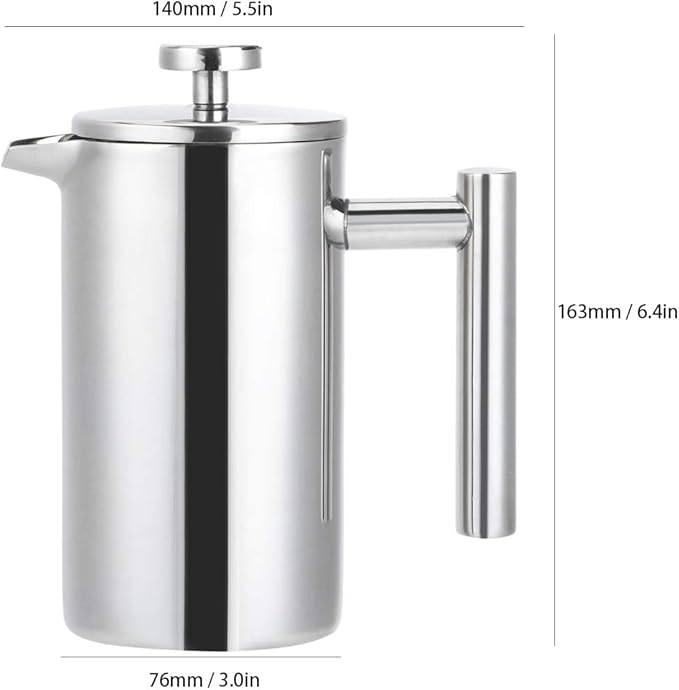 Topyond Stainless Steel French Press Coffee Maker 350ml Thermal Insulated Double Deck Plastic NO for Camping Home and Travel