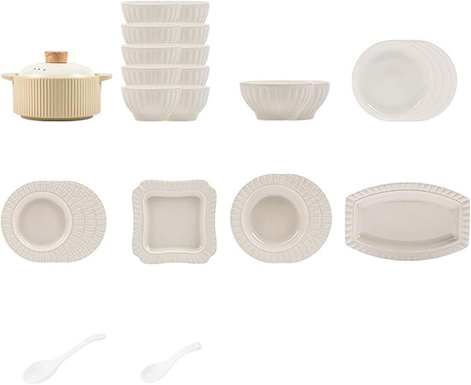 Elegant Ceramic Dinnerware Set High-Grade Gray Plates Bowls and Dishes for Family Use Complete Tableware Set Modern Design Dishwasher &amp Microwave Safe
