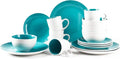 Stoneware Coupe Shape 16pc Dinnerware Set Outside White + Inside Turquoise