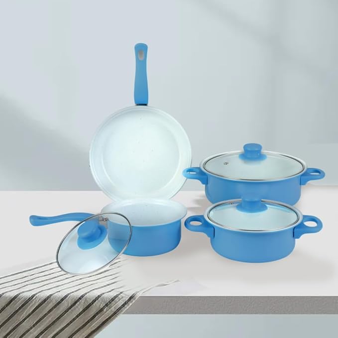 13 Piece Set Cookware Set Non-Stick Portable Lightweight Iron Pots and Pans with Glass Lids and Nylon Utensils for Outdoor Camping Picnic Travel Cookware