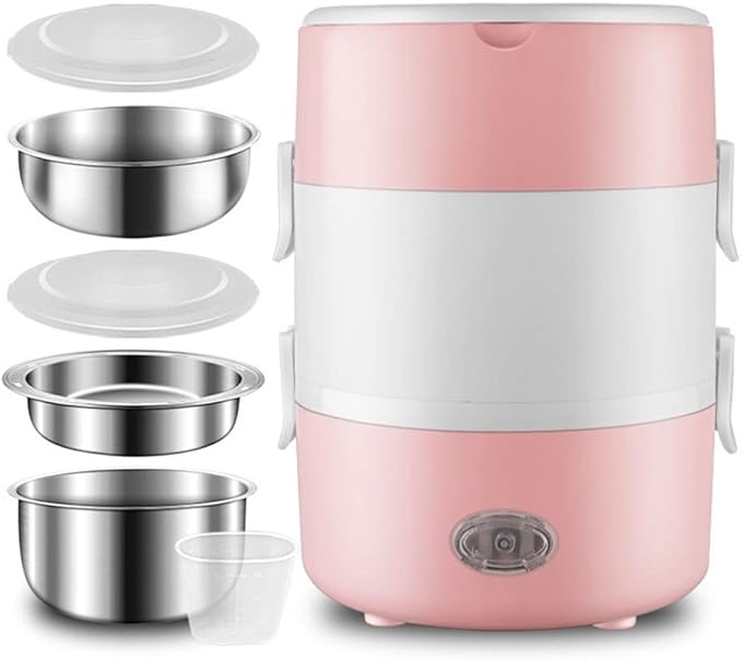 Feiyx Electric Lunch Box2L Electric Cooking Lunch Box With Vacuum Preservation FunctionWith 304 Stainless Steel Tableware Food Steamer for Office and Home Kitchen Cooking rice hot rice artifact pot