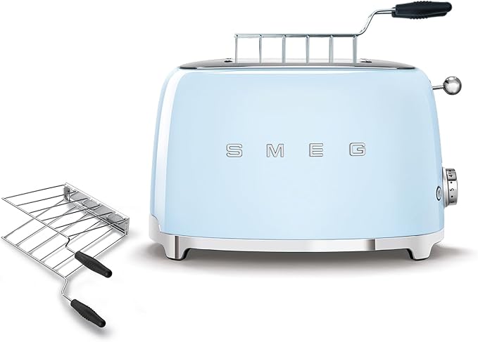 SMEG 2 Slice Toaster and Sandwich Rack Combo Pastel Blue