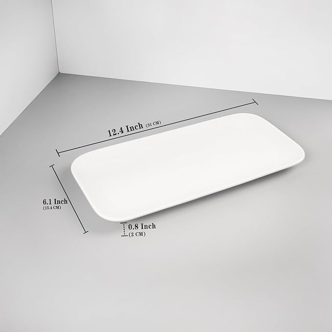 Serving Platters Set of 4 Rectangular Serving Plates Serving Trays for Entertaining Party MicrowaveOvenDishwasher SafeKitchen Dinnerware White 12.4 Inch