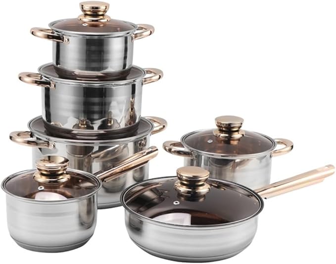 Cookware Stainless Steel 12 Piece Pot Set Milk Pan Frying Pan Double Bottom Soup Pot Set Pot