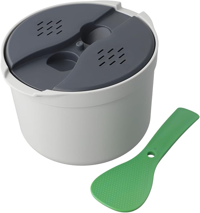 Microwave Rice Cooker Steamer Pot with Strainer Portable PP Material Kitchen Appliance for Rice Vegetables Pasta Soups Easy Dishwasher Cleaning Compact Design for Travel Use(Green)