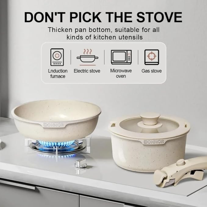 17pcs Non-stick Pots and Pans Set Aluminum Saucepan Frying Pan Milk pot Cookware Set Removable Handle Universal stove