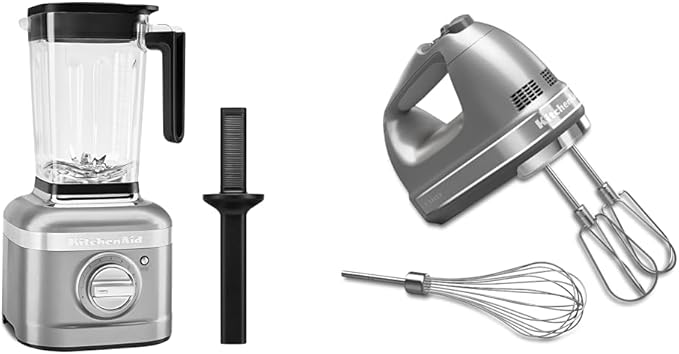 KitchenAid K400 Variable Speed Blender with Tamper - KSB4028 - Contour Silver 56 ounces &amp 7-Speed Hand Mixer - KHM7210 - Contour Silver