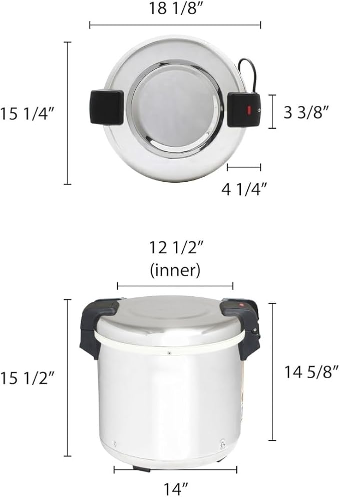 TrueCraftware- 50 Cup Electric Rice Warmer Stainless Steel Hinged Lid and Base- Keep Warm Makes Soups Stews Grains Hot Cereals for Commercial Rice Cooker and Warmer